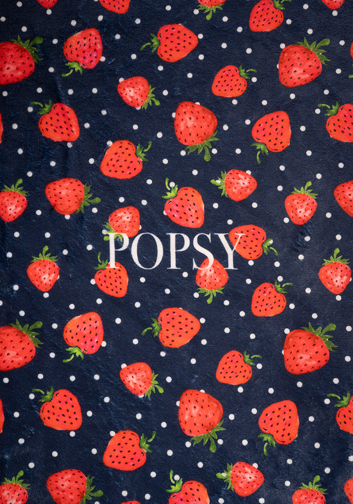 Second angle of Pop-under Strawberries Print Plush Blanket