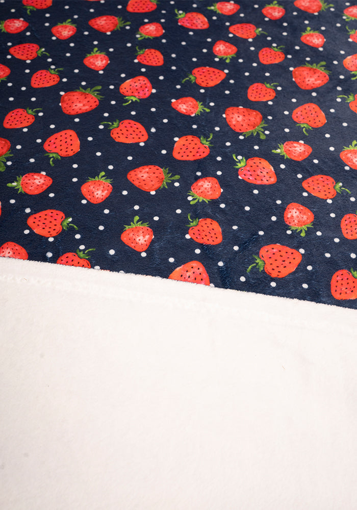 Third angle of Pop-under Strawberries Print Plush Blanket