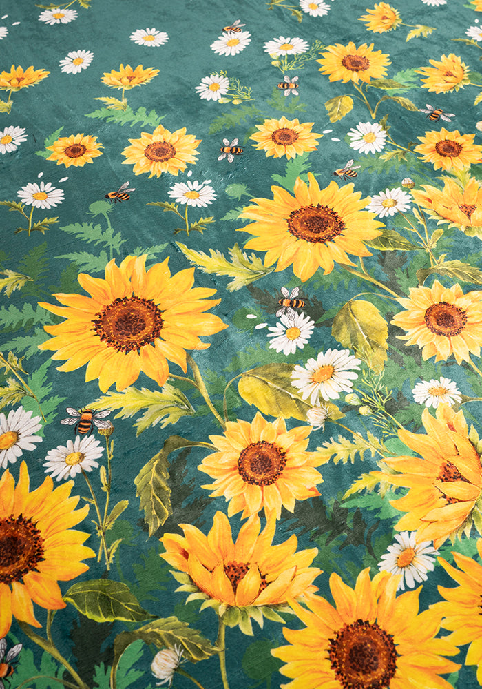 Pop-under Sunflower & Bee Border Print Plush Blanket