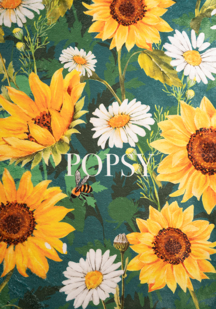 Pop-under Sunflower & Bee Border Print Plush Blanket