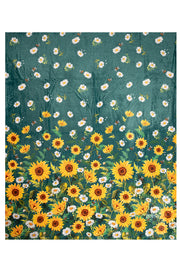 Pop-under Sunflower & Bee Border Print Plush Blanket