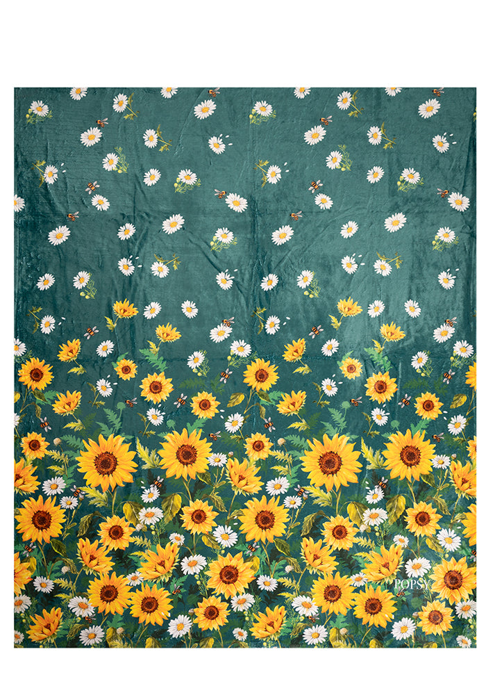 Pop-under Sunflower & Bee Border Print Plush Blanket
