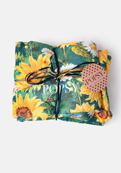 Pop-under Sunflower & Bee Border Print Plush Blanket