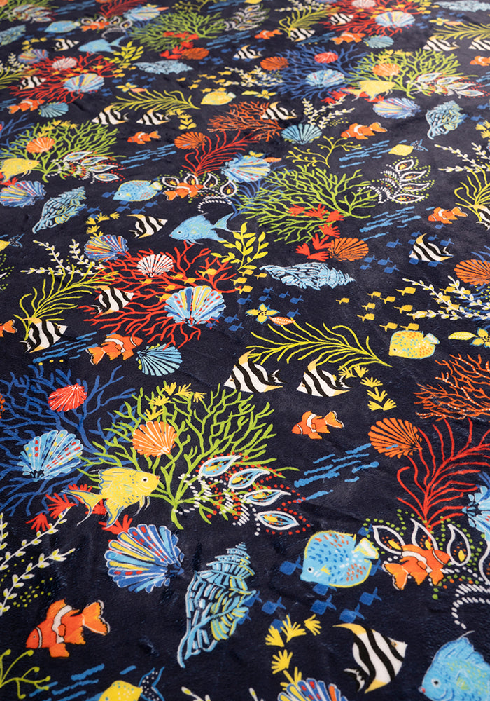 Pop-under Tropical Coral  Print Plush Blanket