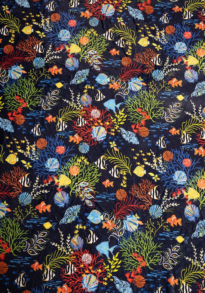 Pop-under Tropical Coral  Print Plush Blanket