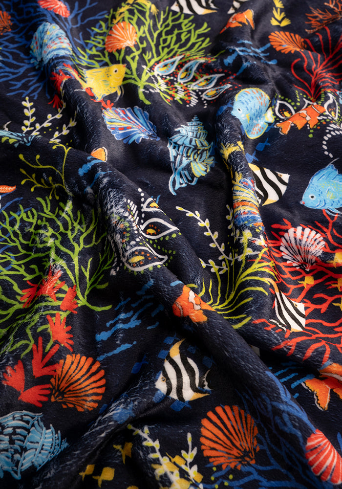 Pop-under Tropical Coral  Print Plush Blanket