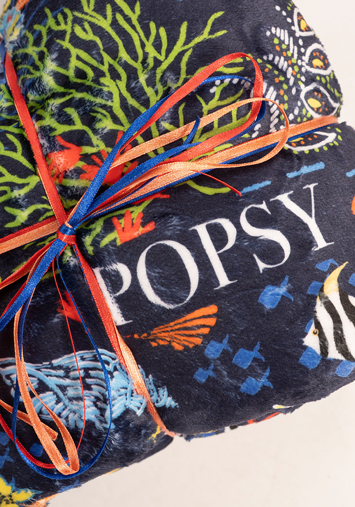 Pop-under Tropical Coral  Print Plush Blanket