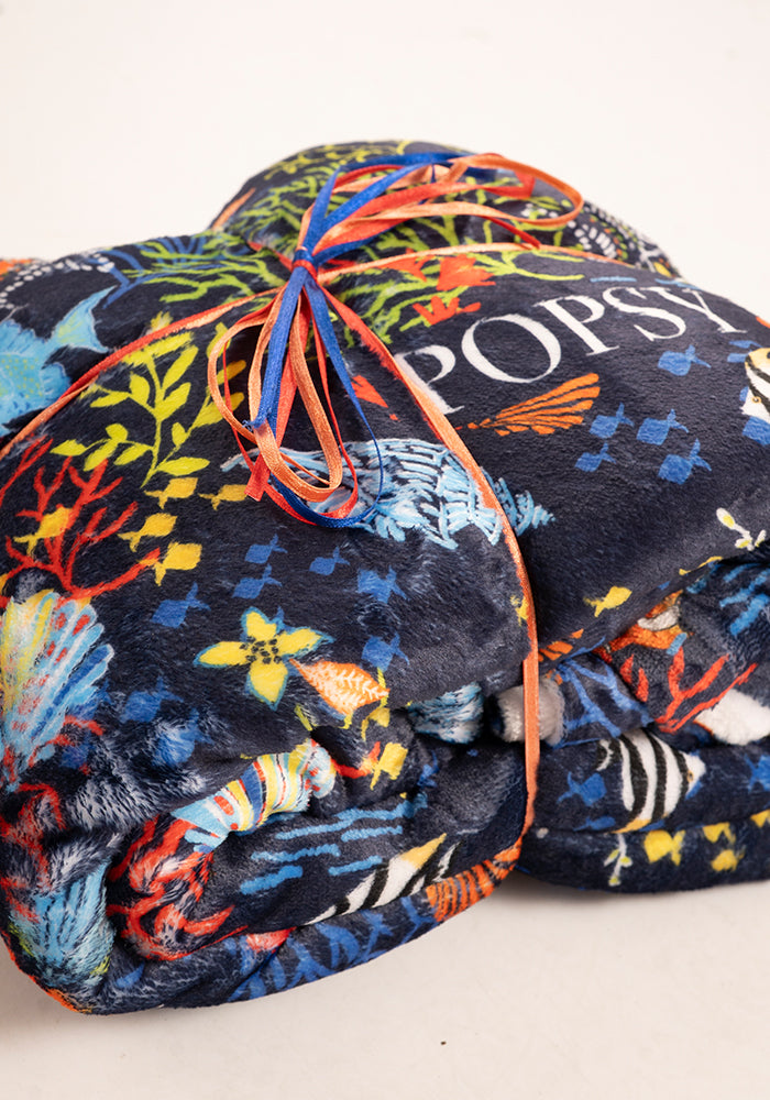 Pop-under Tropical Coral  Print Plush Blanket