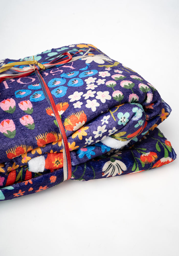 Pop-under Wild Flower Print Plush Blanket