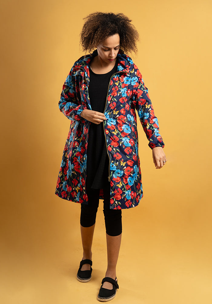 Third angle of Poppy Garden Print Lightweight Coat (Mac)