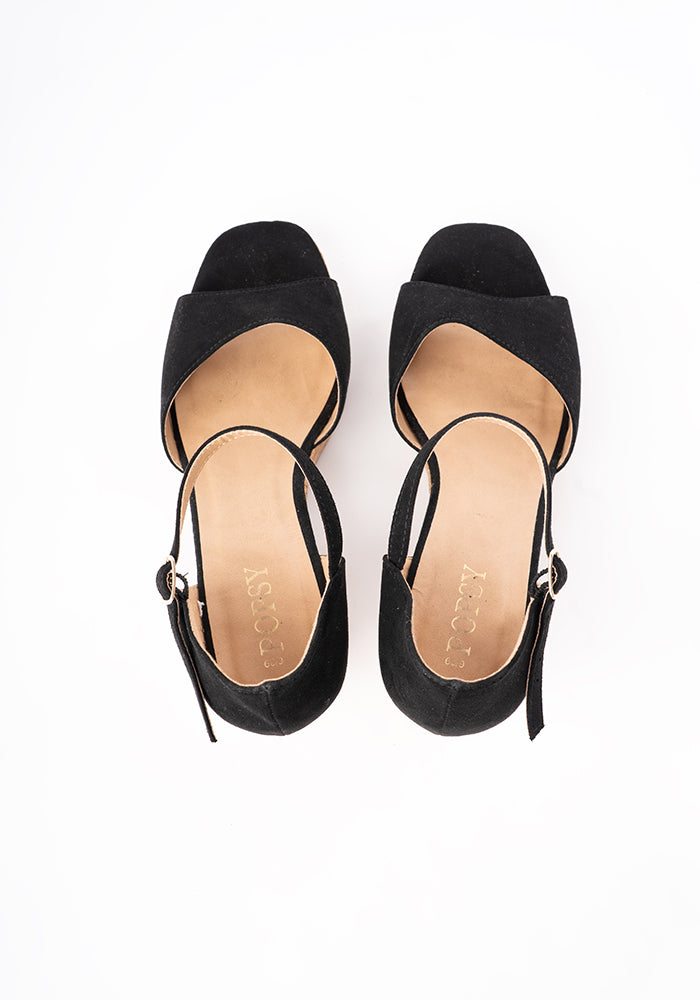 Popsy Black Cork Heel Wedges