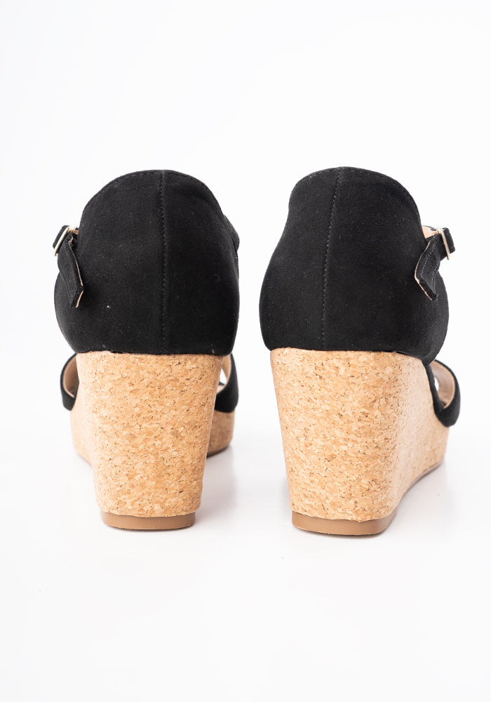 Popsy Black Cork Heel Wedges