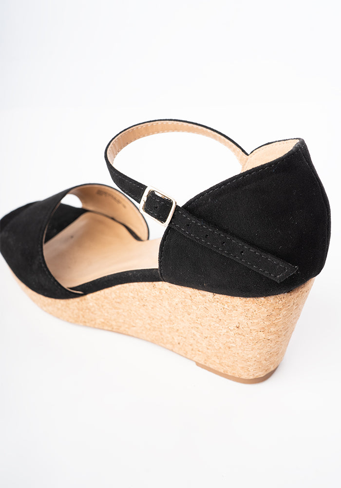 Popsy Black Cork Heel Wedges