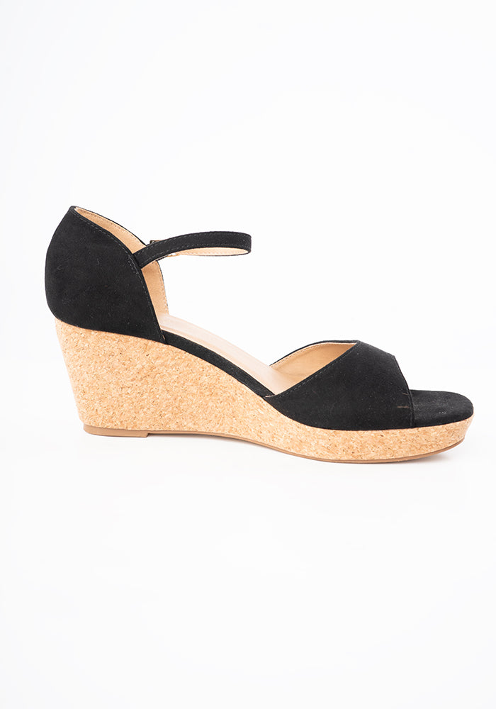 Popsy Black Cork Heel Wedges