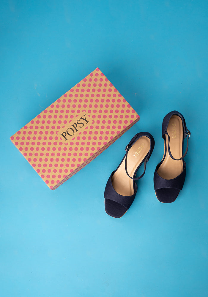 Third angle of Popsy Navy Cork Heel Wedges