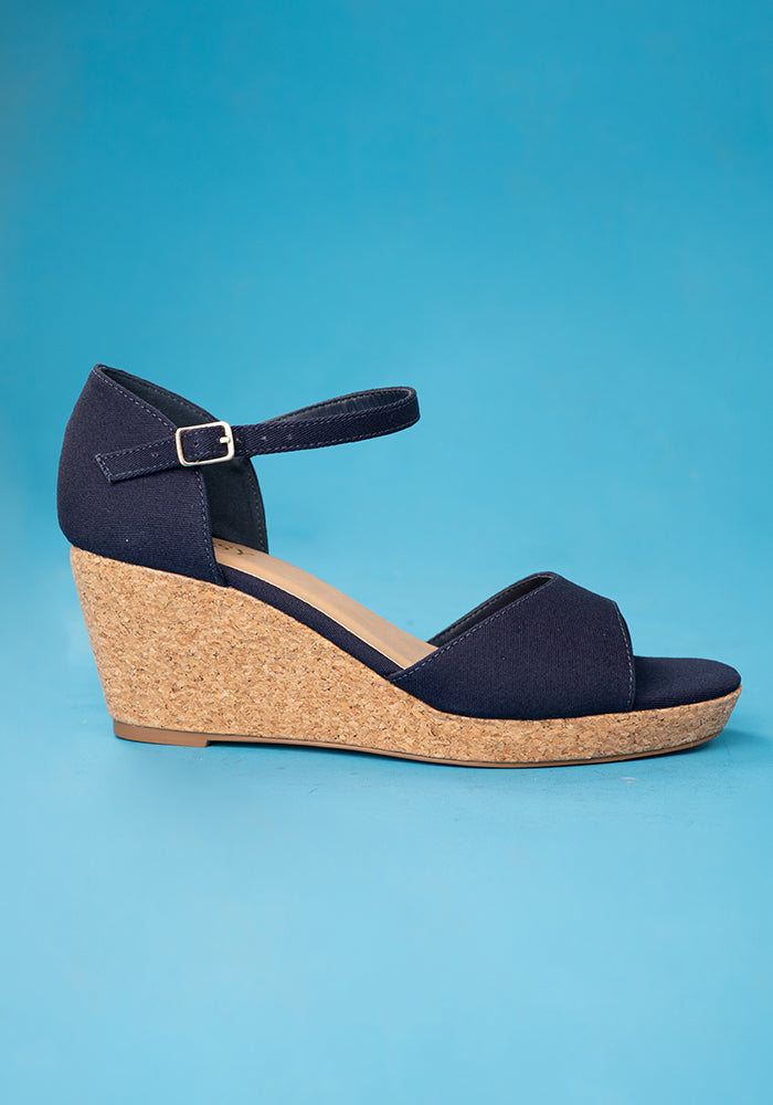Eighth angle of Popsy Navy Cork Heel Wedges