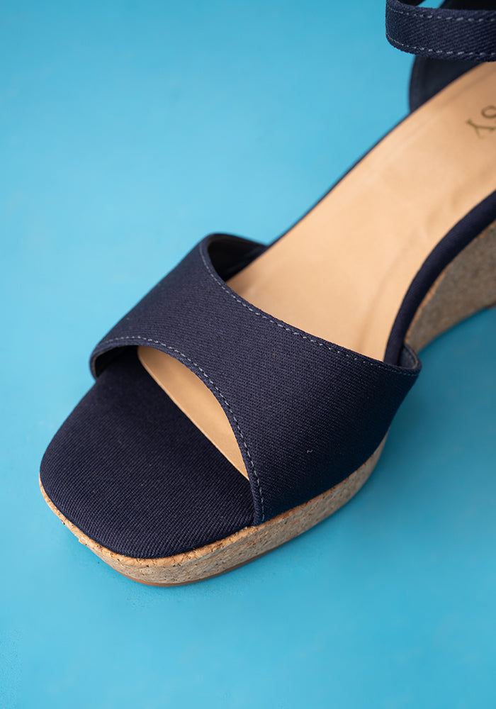 Second angle of Popsy Navy Cork Heel Wedges