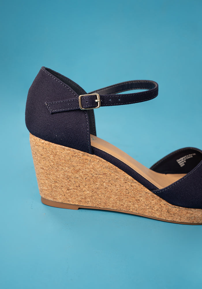 Popsy Navy Cork Heel Wedges
