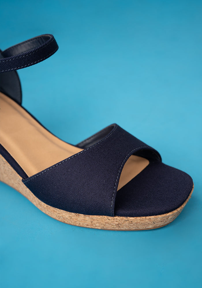 Sixth angle of Popsy Navy Cork Heel Wedges