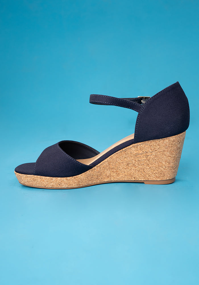 Fifth angle of Popsy Navy Cork Heel Wedges