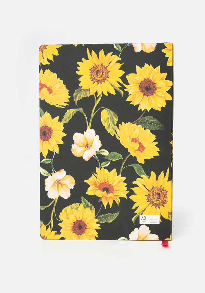 Seventh angle of Cute Sunflower Print Notebook - Colourful Quirky Journal Gift