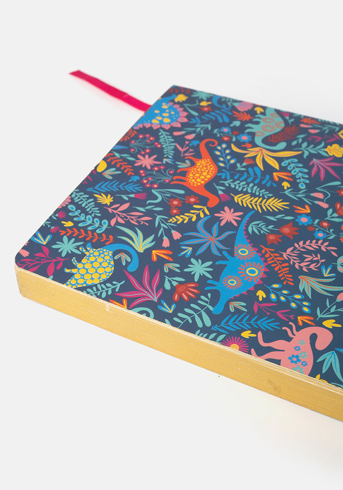 Sixth angle of Cute Teal Dinosaur Print Notebook - Colourful Quirky Journal Gift