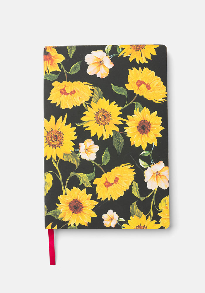 Front view of Cute Sunflower Print Notebook - Colourful Quirky Journal Gift