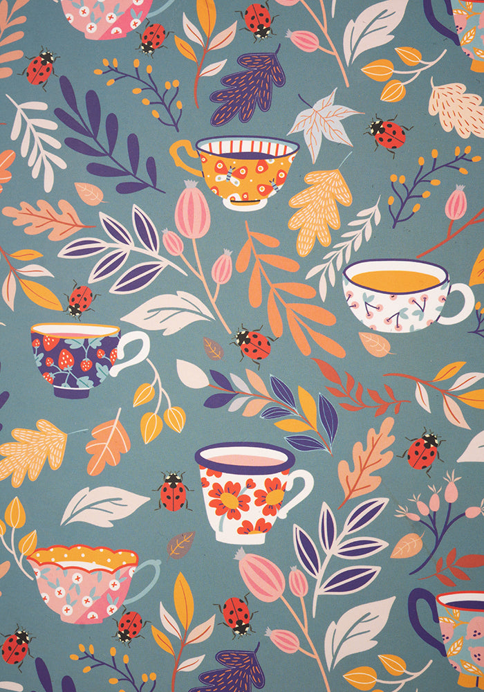 Second angle of Cute Teacups Print Notebook - Colourful Quirky Journal Gift