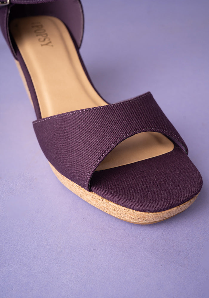 Eighth angle of Popsy Purple Cork Heel Wedges