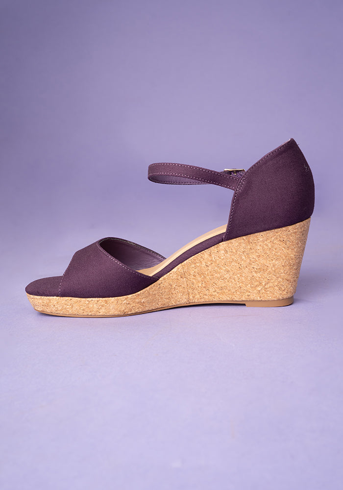 Third angle of Popsy Purple Cork Heel Wedges