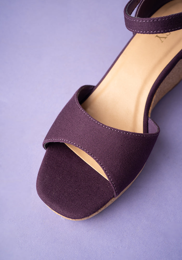 Second angle of Popsy Purple Cork Heel Wedges