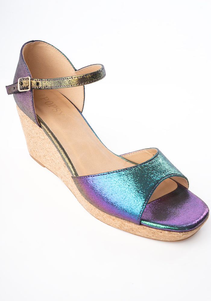 Popsy Rainbow Sparkle Cork Heel Wedges