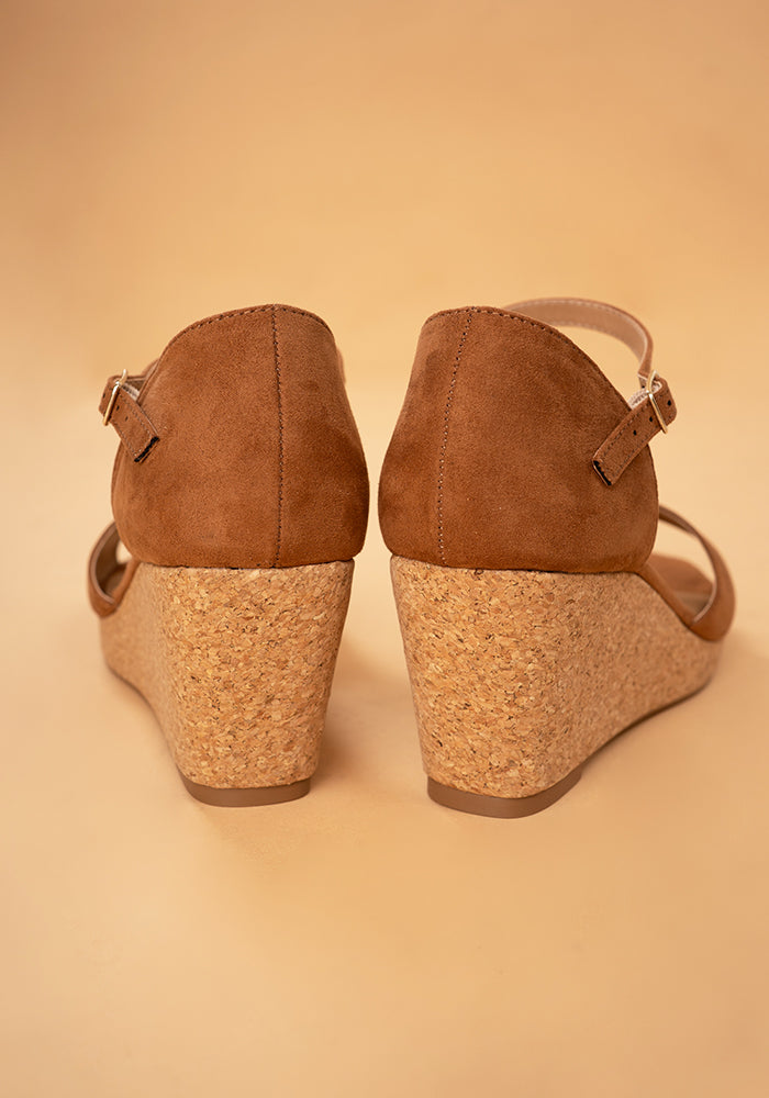 Popsy Tan Cork Heel Wedges