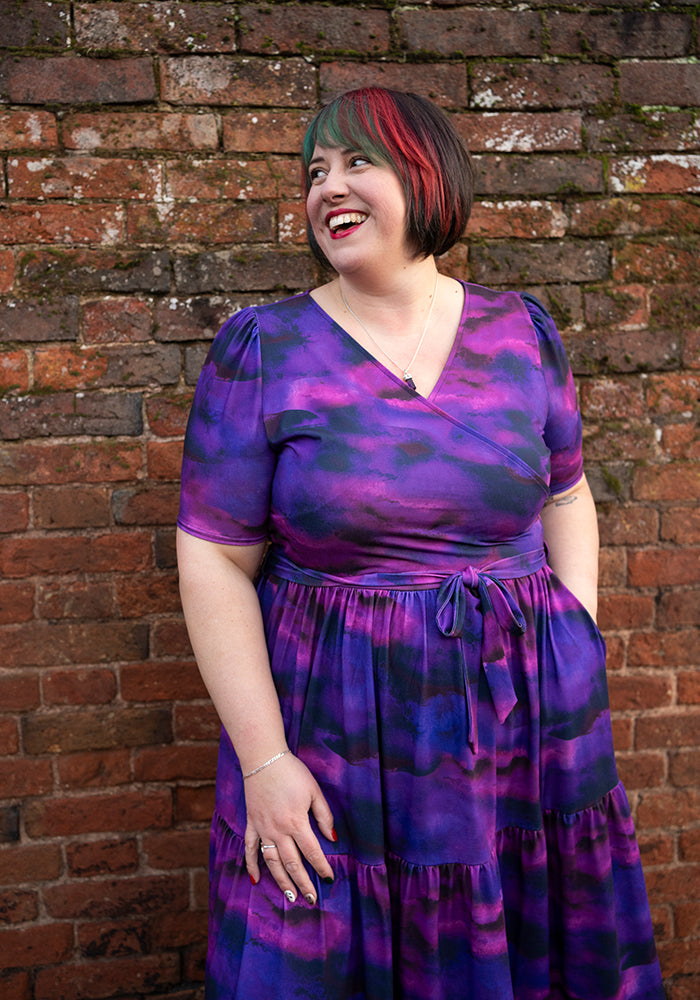 Twelfth angle of Portia Purple Ombre Print Midi Dress