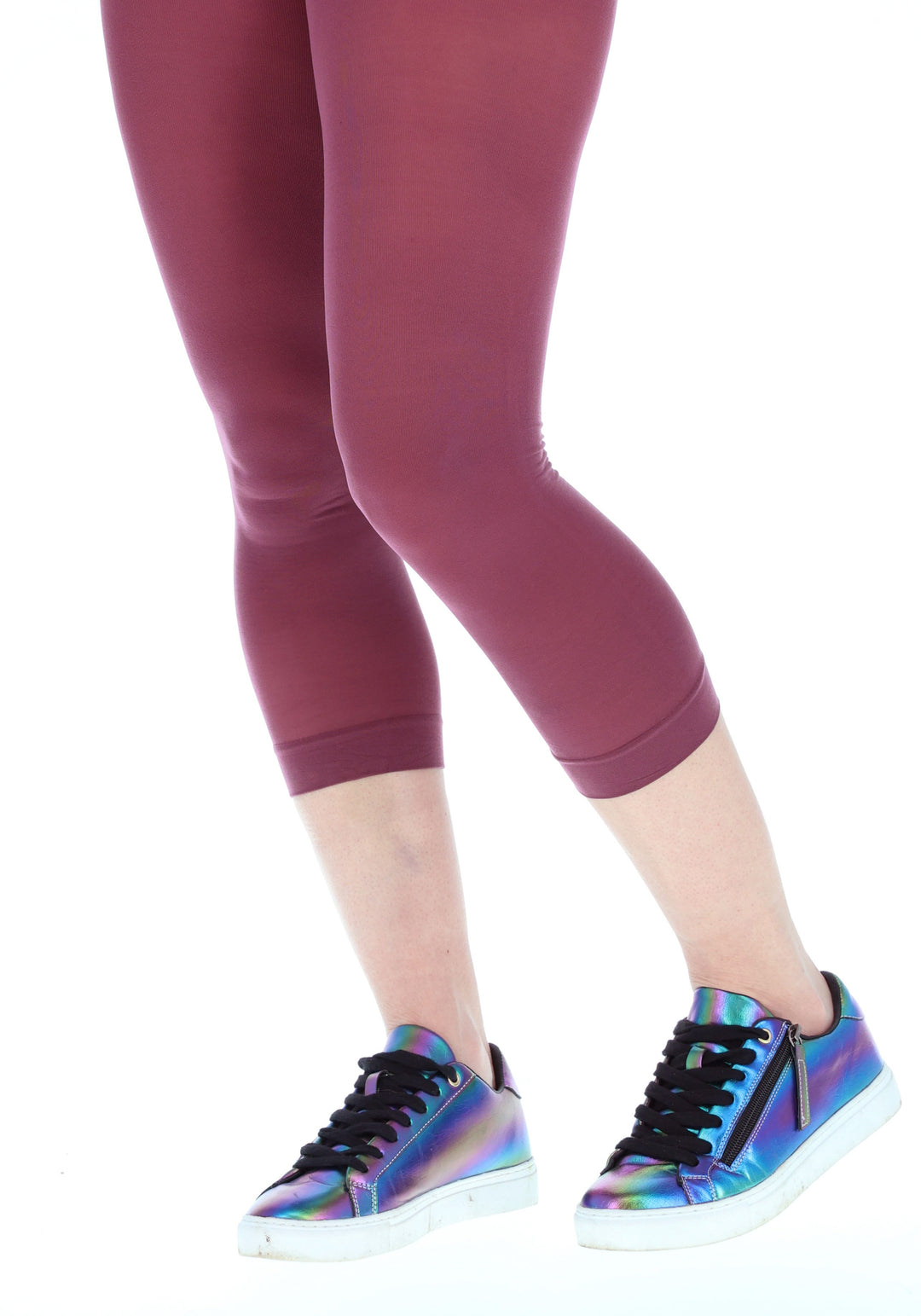 Second angle of 50 Denier Premium Capri Tights (Berry), add a pop of colour with our rich Berry 50 denier Capri tights.
