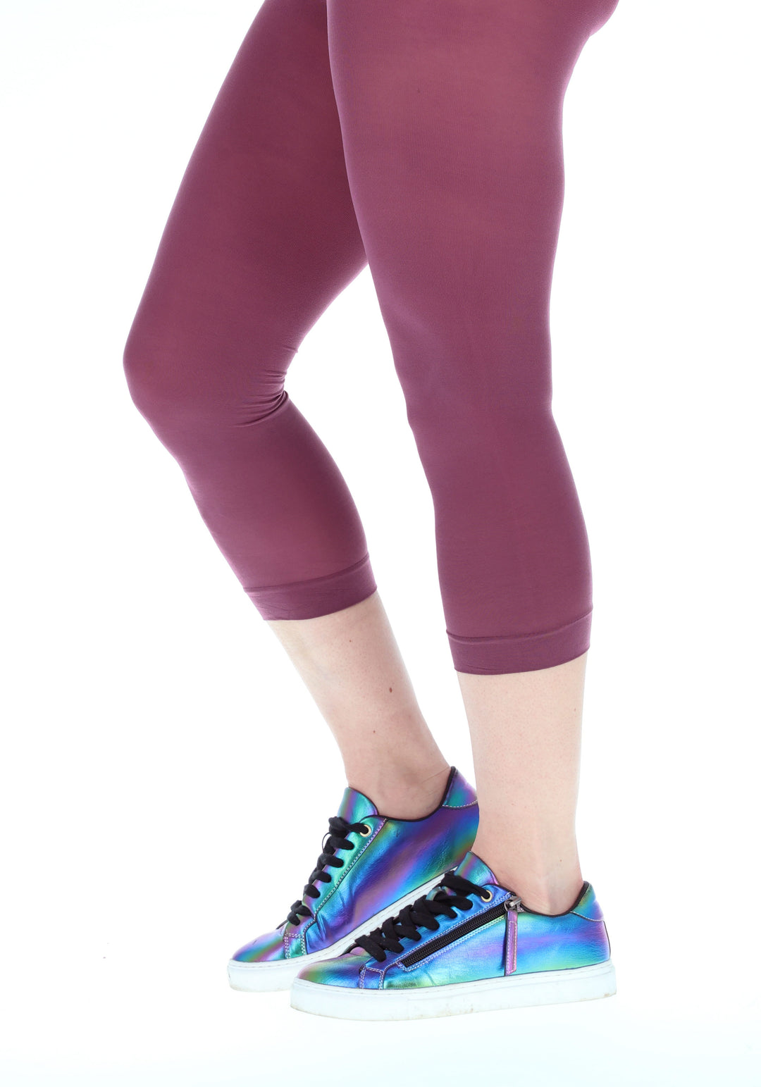Front view of 50 Denier Premium Capri Tights (Berry), add a pop of colour with our rich Berry 50 denier Capri tights.