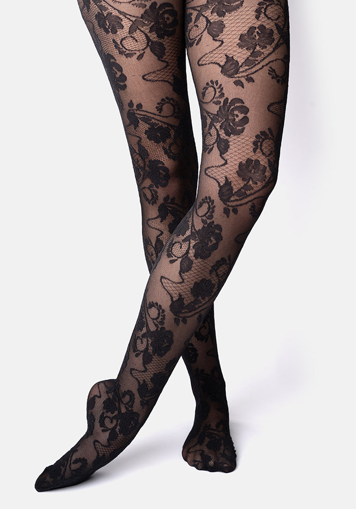 Second angle of Premium Black Lace Design Tights