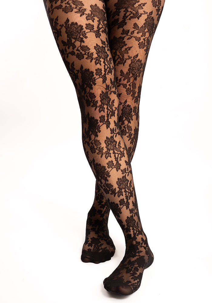 Third angle of Premium Bouquet Lace Tights (Black)