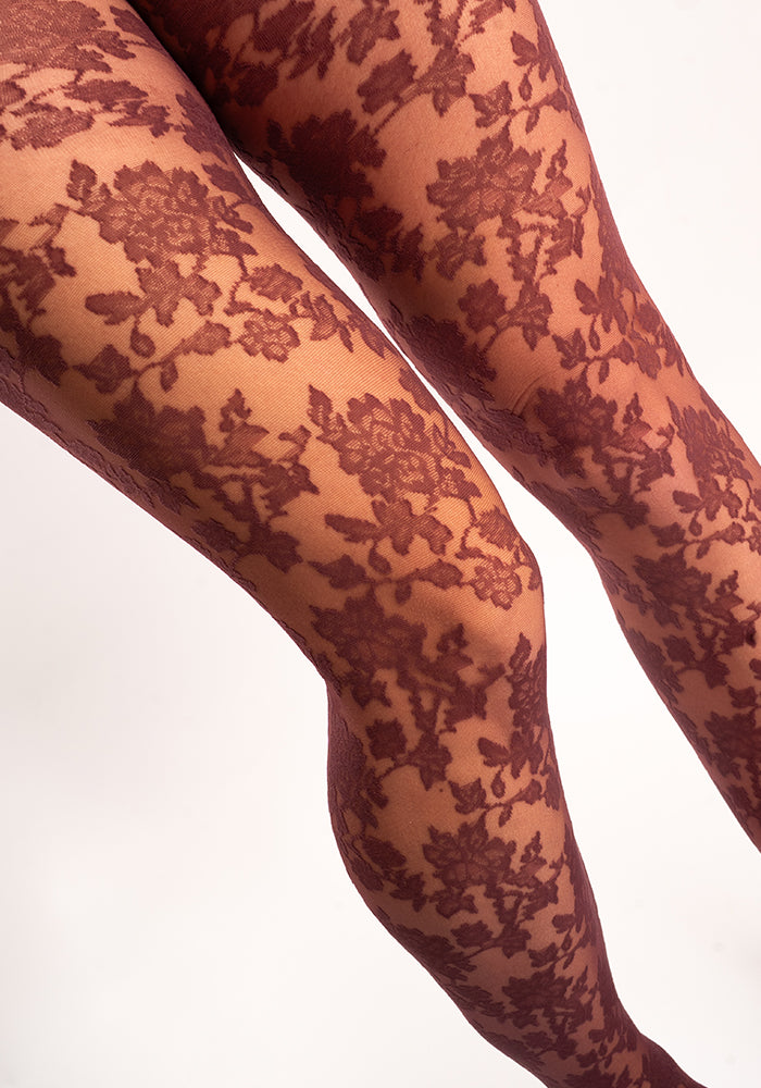 Fifth angle of Premium Bouquet Lace Tights (Bordeaux)