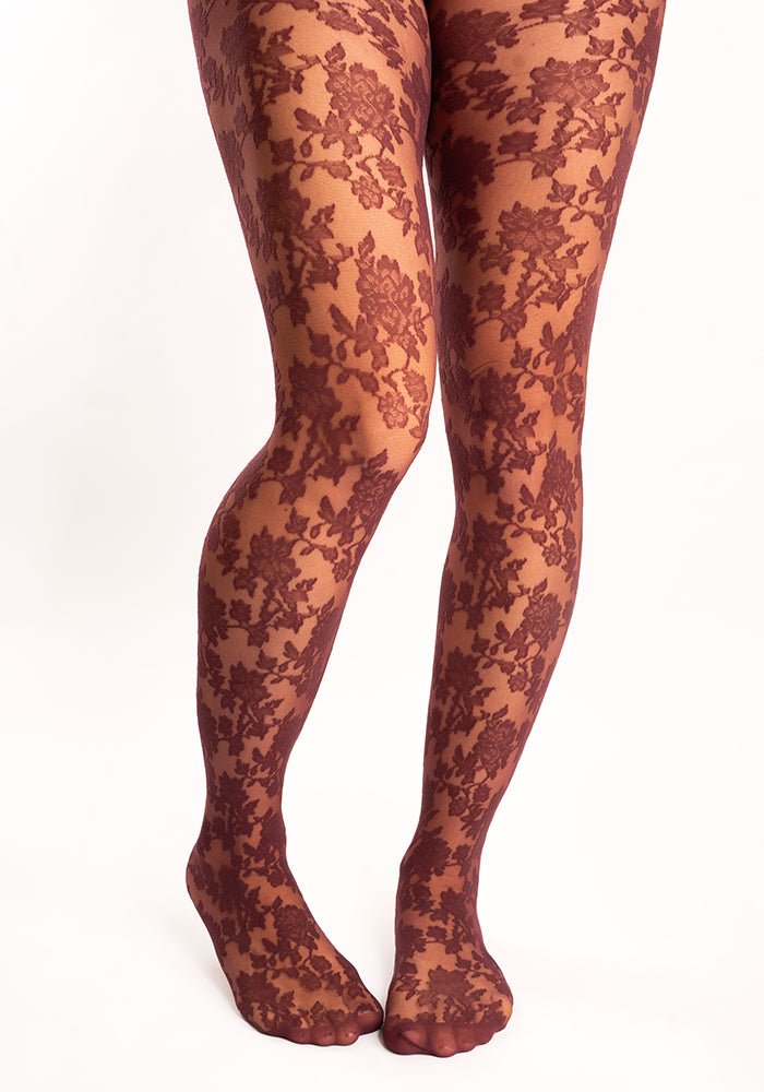 Fourth angle of Premium Bouquet Lace Tights (Bordeaux)