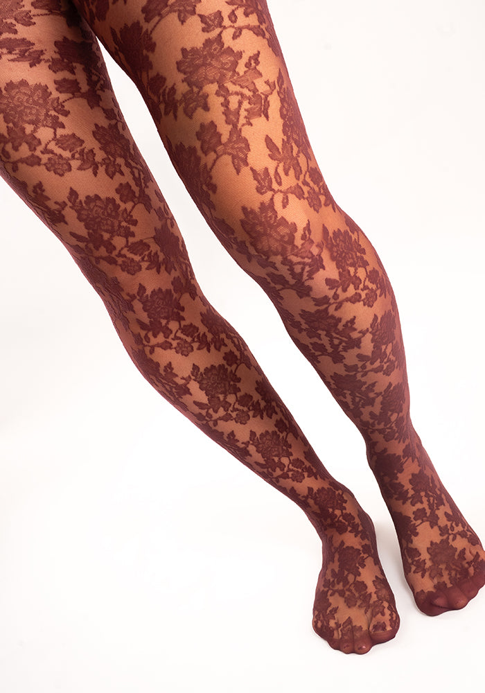 Second angle of Premium Bouquet Lace Tights (Bordeaux)