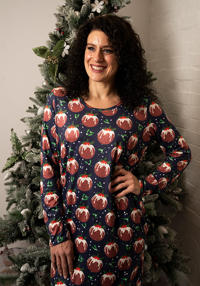 Mandy Navy Christmas Pudding Print Nightshirt