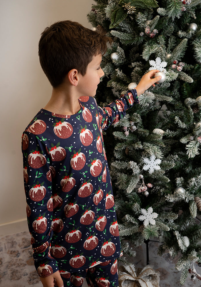 Children's Navy Christmas Puddling Print Pyjama Set (Celia)