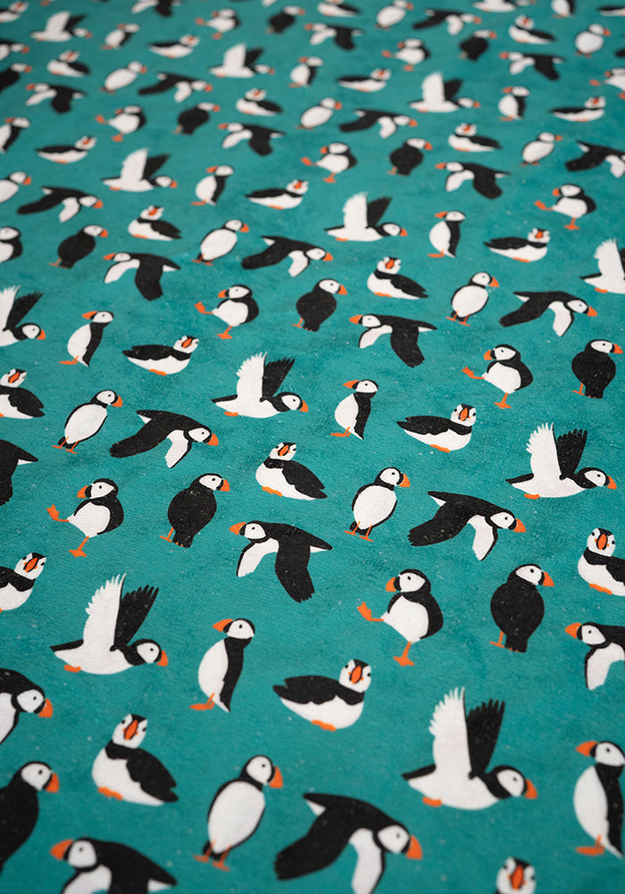 Fifth angle of Puffin Print Jumbo Bath Sheet, bath sheet with a fun and colourful puffin print.