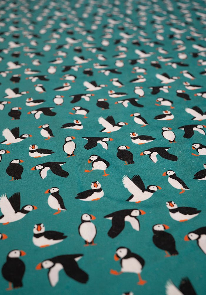 Third angle of Puffin Print Jumbo Bath Sheet, bath sheet with a fun and colourful puffin print.