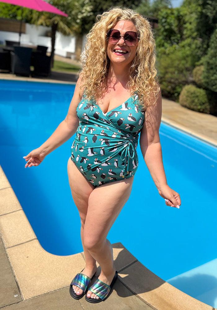 Fifth angle of Puffin Print Side Ruched Swimsuit