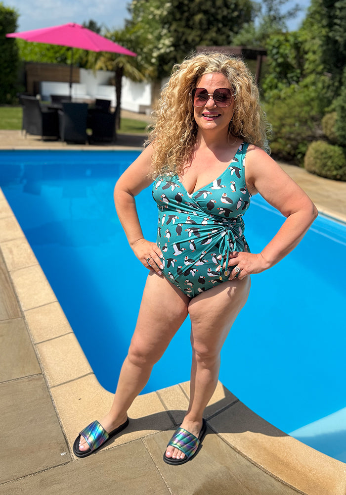 Fourth angle of Puffin Print Side Ruched Swimsuit
