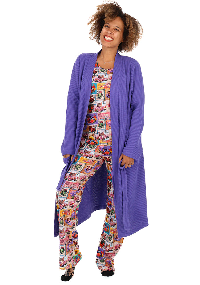 Second angle of Purple Cotton Waffle Dressing Gown