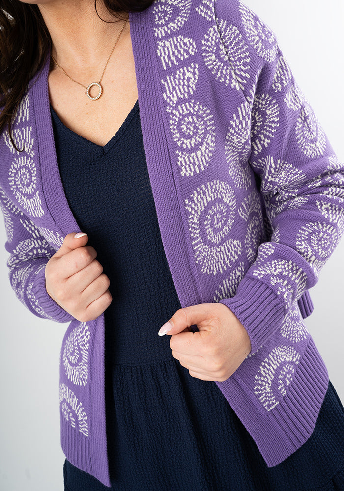 Sixth angle of Purple Fossil Knit Cardigan