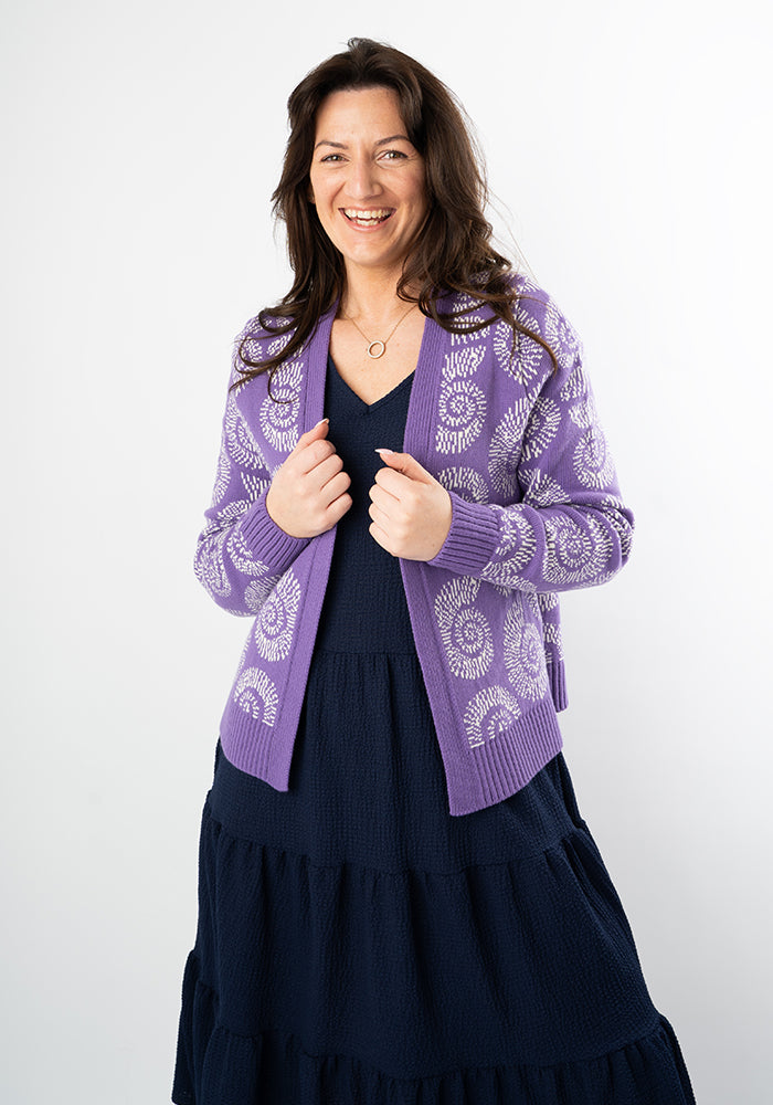 Seventh angle of Purple Fossil Knit Cardigan